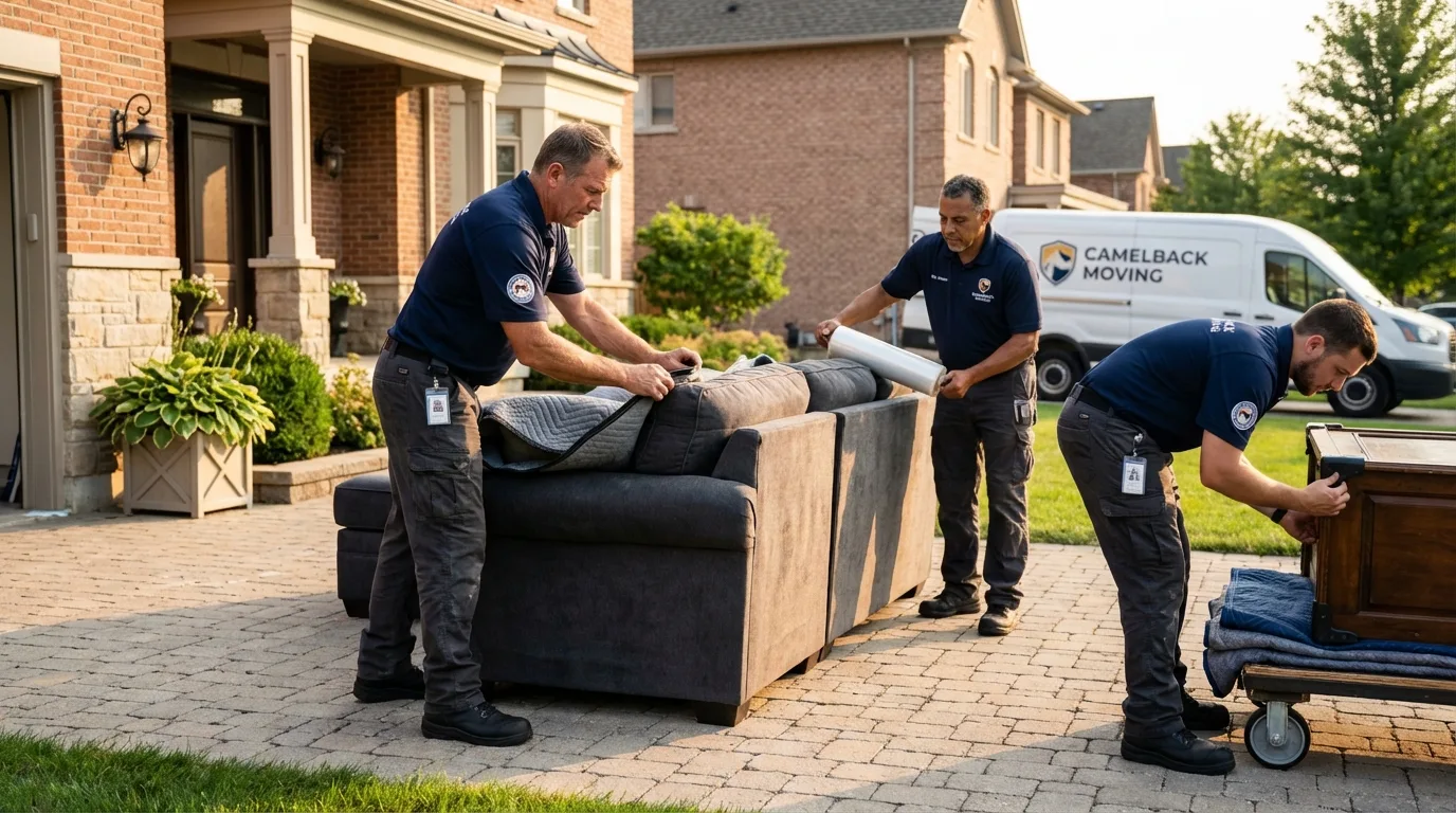 Large estate moving crew wrapping furniture in Auburn, IL